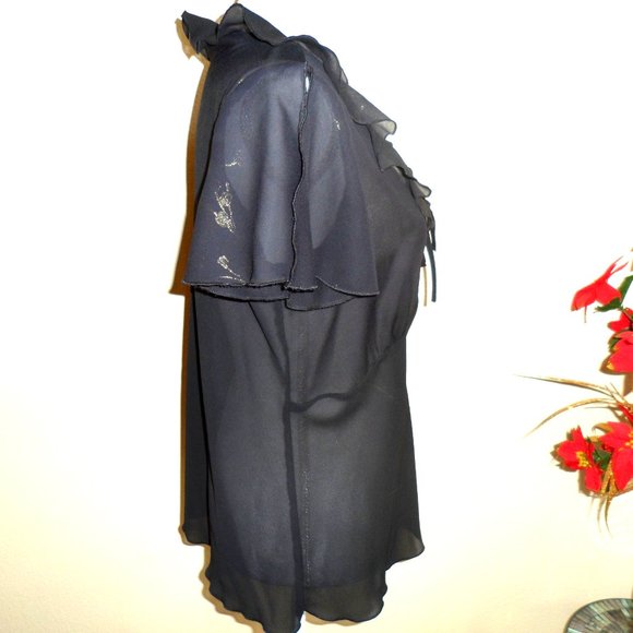 Black and Gold Floral Top with Bow Detail - Picture 5 of 7